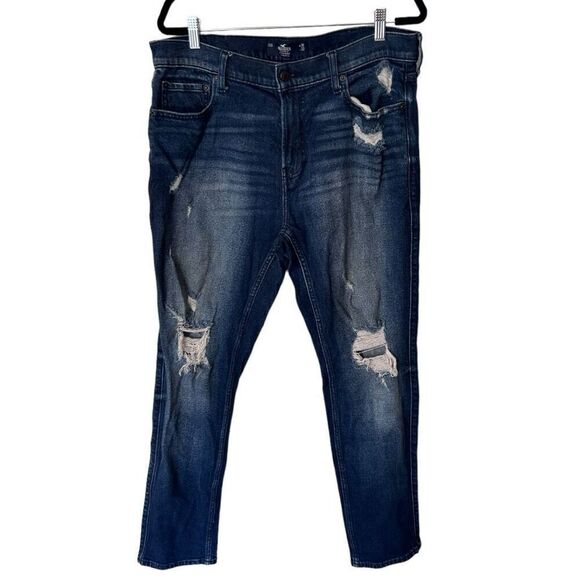 Hollister Blue Denim Distressed High-Rise Athletic Skinny Jeans Size W36 L 32 - Picture 1 of 11